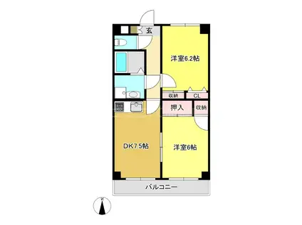 ボヌ-ル旭町(2DK/4階)の間取り写真