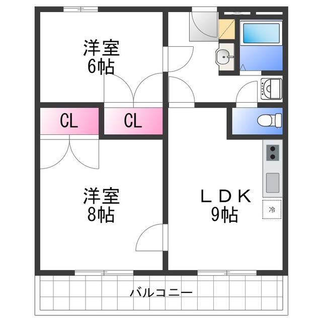 レオパレス中井町3(2LDK/1階)の間取り写真