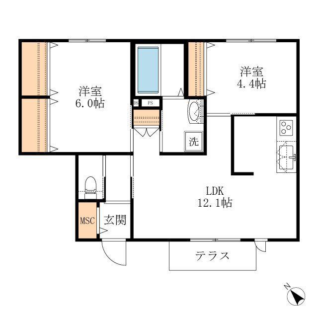 グランテラスおゆみ野(2LDK/1階)の間取り写真
