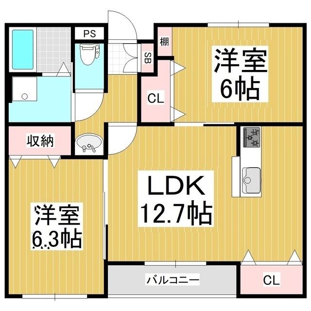 ヴィラ・クレアーレ(2LDK/3階)の間取り写真