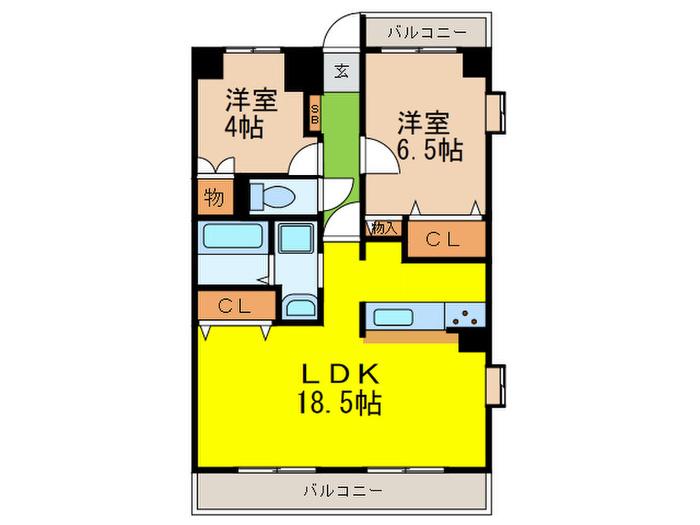 ヒルクレスト新神戸(2LDK/1階)の間取り写真