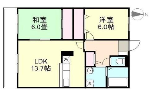 フォブールQUA A棟(2LDK/2階)の間取り写真