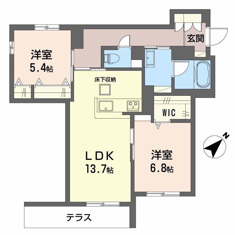 ラ シャンブル クレール(2LDK/1階)の間取り写真