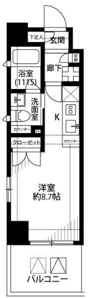 プレールドゥーク横浜サウス(ワンルーム/4階)の間取り写真
