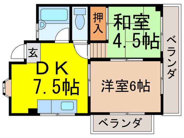ビクニマンション(2DK/2階)の間取り写真