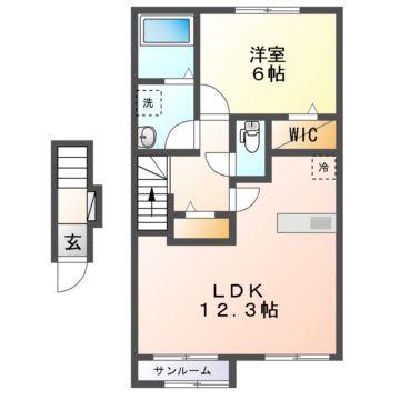 COCORU沼館(1LDK/1階)の間取り写真