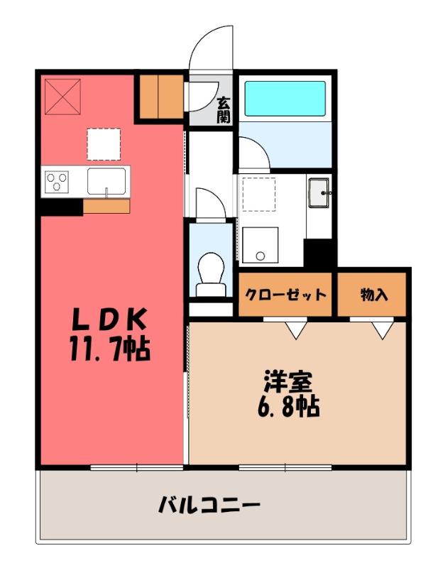 ノーブルラフィネ万平町 B(1LDK/3階)の間取り写真