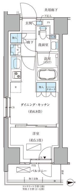 パークアクシス品川天王洲アイル(1DK/1階)の間取り写真