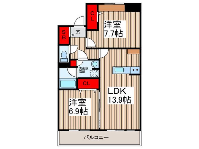 ロイヤルパークスシーサー南千住(2LDK/4階)の間取り写真
