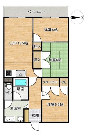 広田マンション(3LDK/2階)の間取り写真