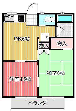 小野田ハイツA棟(2DK/1階)の間取り写真