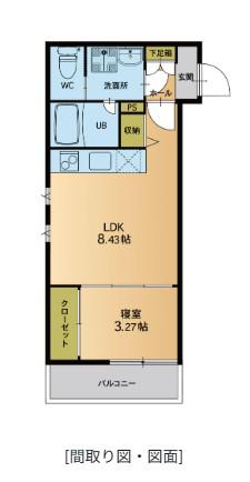グランマコイ大橋(1LDK/2階)の間取り写真