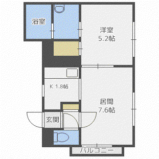 グランメールスハラ北24条(1LDK/4階)の間取り写真