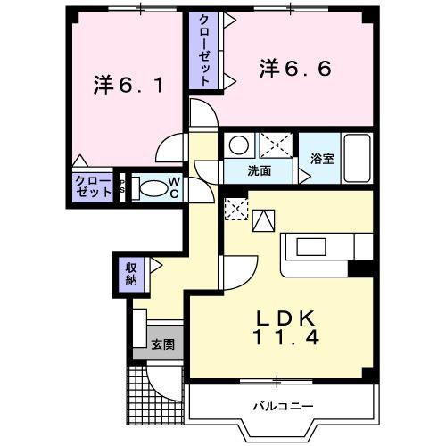 ルソレイユ(2LDK/1階)の間取り写真