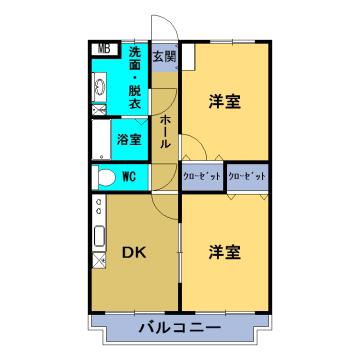 ユーミーハーモニーガーデン(2DK/2階)の間取り写真