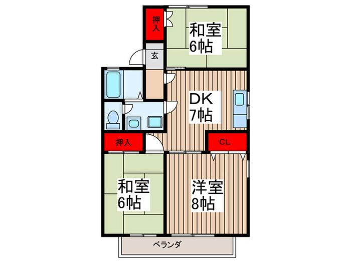 ディアコートE(3DK/2階)の間取り写真