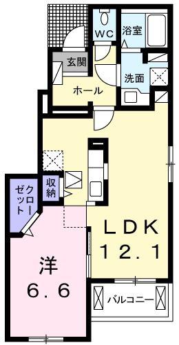 リバーサイドヒルズ(1LDK/1階)の間取り写真