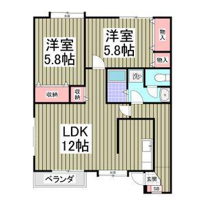 モダンピープルB棟(2LDK/2階)の間取り写真