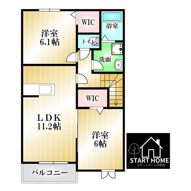コンフォール矢三B(2LDK/2階)の間取り写真