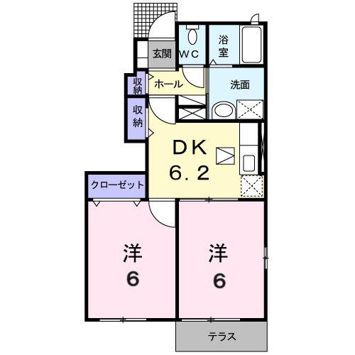 セレーノII(2DK/1階)の間取り写真