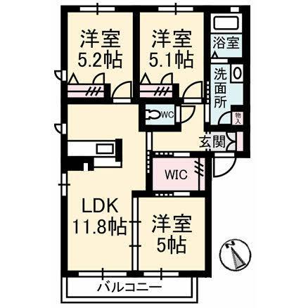 シャーメゾン東陽(3LDK/2階)の間取り写真