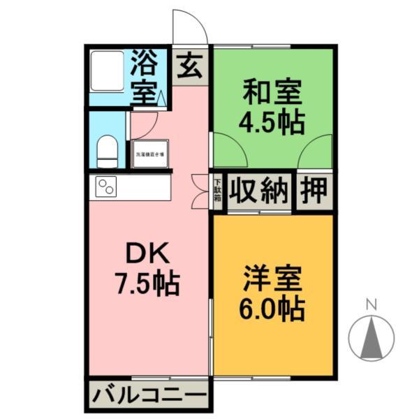 ハイツ栄A棟(2LDK/1階)の間取り写真