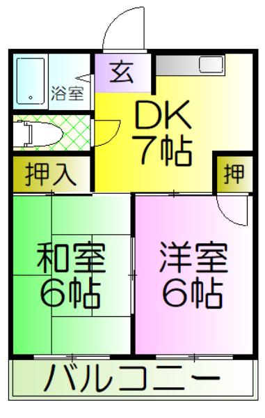 ハイグレードワダ(2DK/2階)の間取り写真