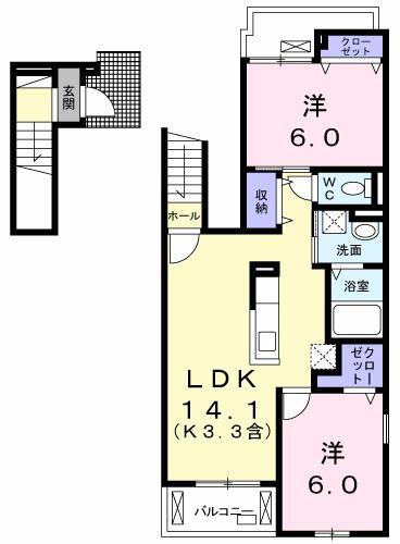 モルゲンレーテ(2LDK/2階)の間取り写真