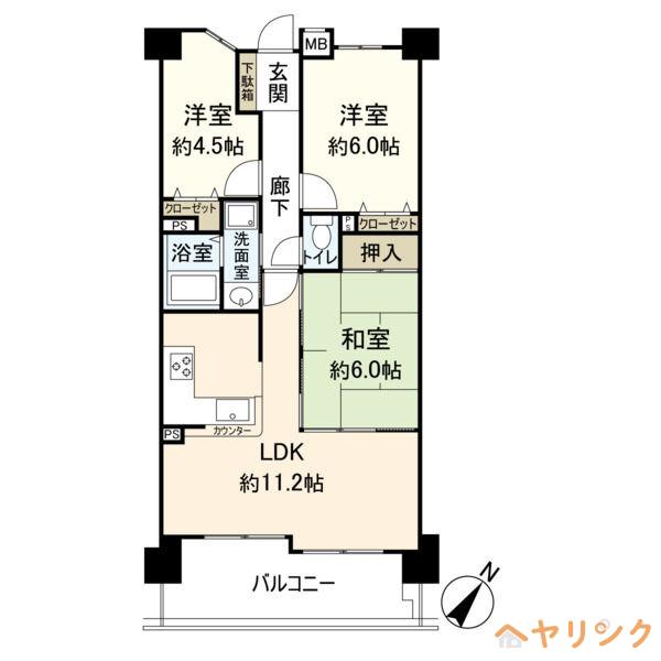 宝マンション千代田橋第2(3LDK/3階)の間取り写真