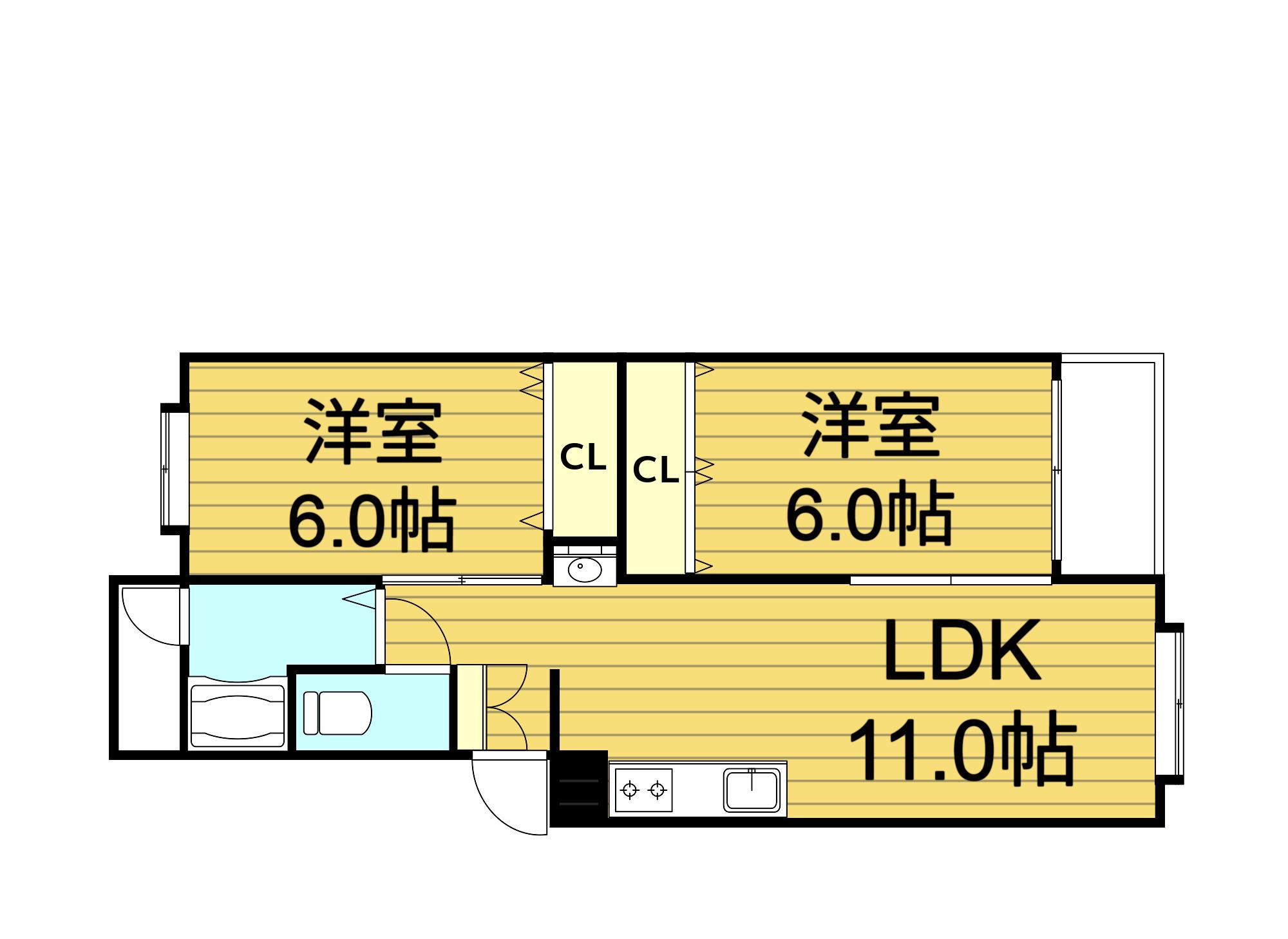 深江橋コーポ(2LDK/5階)の間取り写真