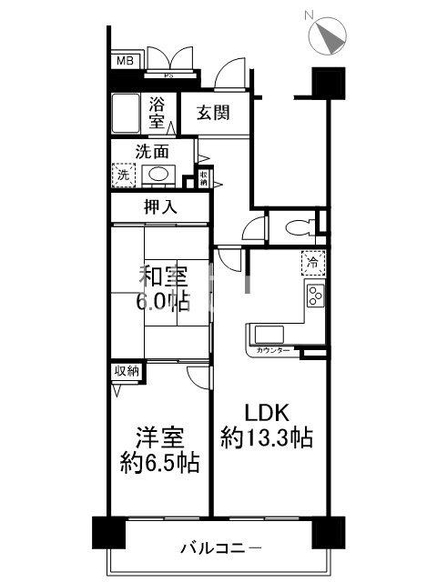 ユニライフ宇治琵琶(2LDK/2階)の間取り写真