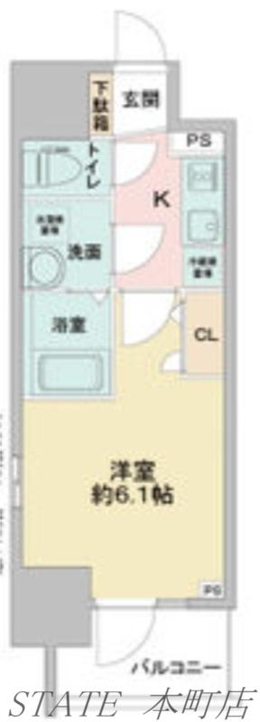 エスリードレジデンス大阪本町(1K/6階)の間取り写真