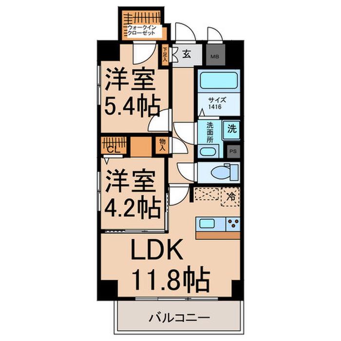 BRILLIA COURT TAIKO-DORI(2LDK/2階)の間取り写真