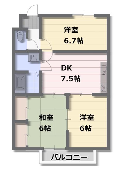 ベルハウス自由が丘I(3DK/2階)の間取り写真
