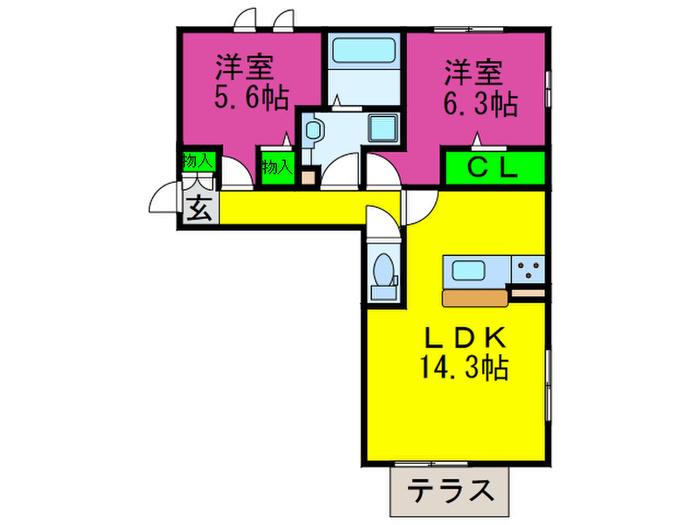 夢彩館III(2LDK/1階)の間取り写真