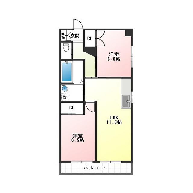エステイト ツジ(2LDK/6階)の間取り写真
