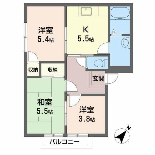 フレグランス北神戸G棟(3K/2階)の間取り写真