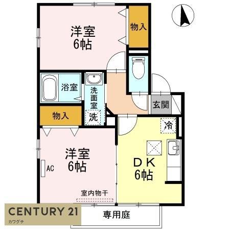 パークアベニューB(2DK/1階)の間取り写真