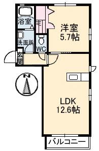 ラ・パルテール関 参番館(1LDK/1階)の間取り写真