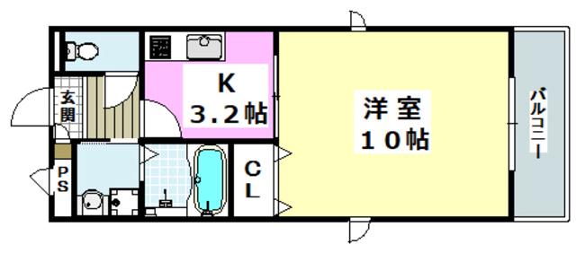 アンプルールクラージュ ウエスト ヒルズ(1K/2階)の間取り写真