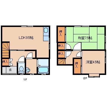 丹水荘(2LDK/1階)の間取り写真