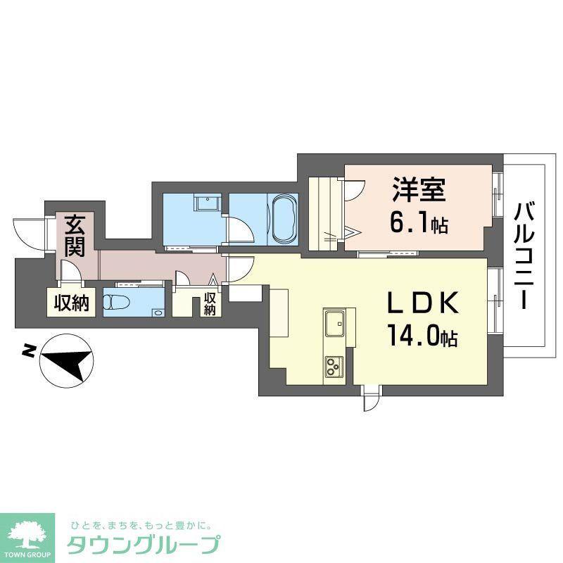 西武多摩川線 多磨駅 徒歩3分 3階建 築1年(1LDK/2階)の間取り写真