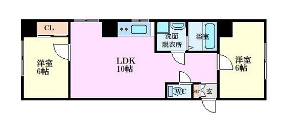 鷹野橋マンション(2LDK/10階)の間取り写真