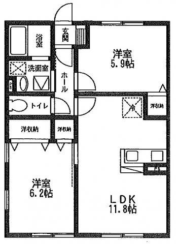 コンフォートHINANO(2LDK/2階)の間取り写真