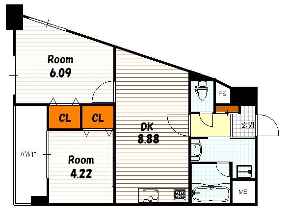 DAIWA RESIDENCE KYOTO(2DK/5階)の間取り写真