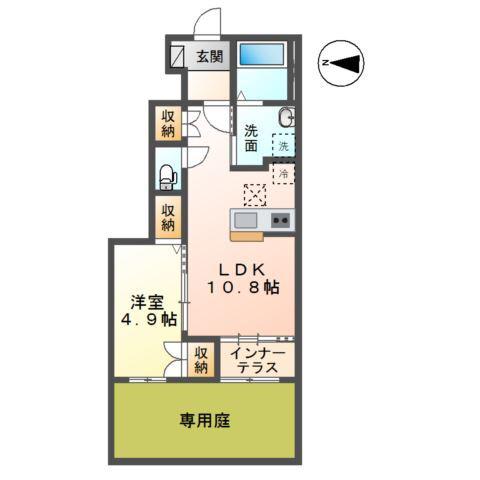 ロートスブルーメ(1LDK/1階)の間取り写真