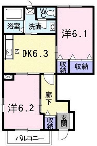 レジデンスK II(2DK/1階)の間取り写真