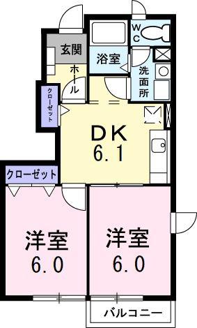 ヒルズIV(2DK/1階)の間取り写真