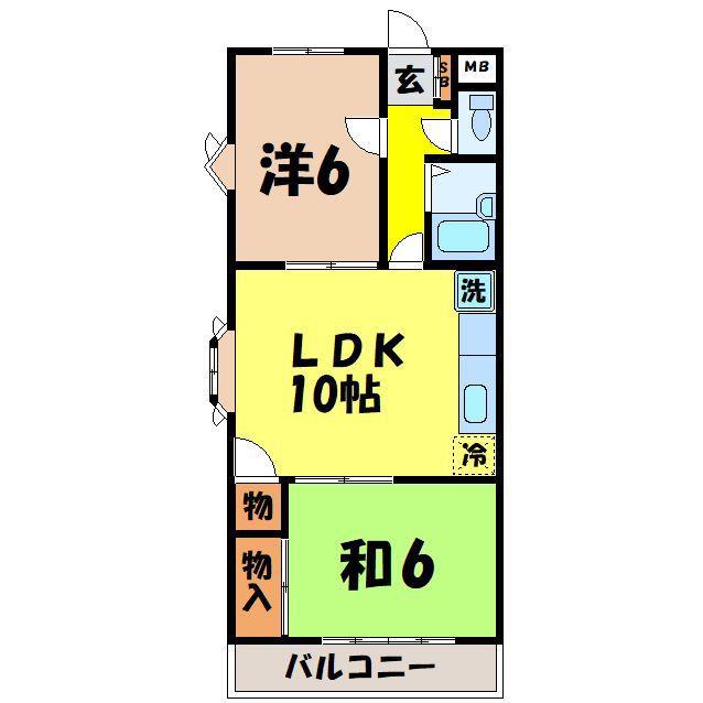 ハイツグリーンヒル(2LDK/2階)の間取り写真