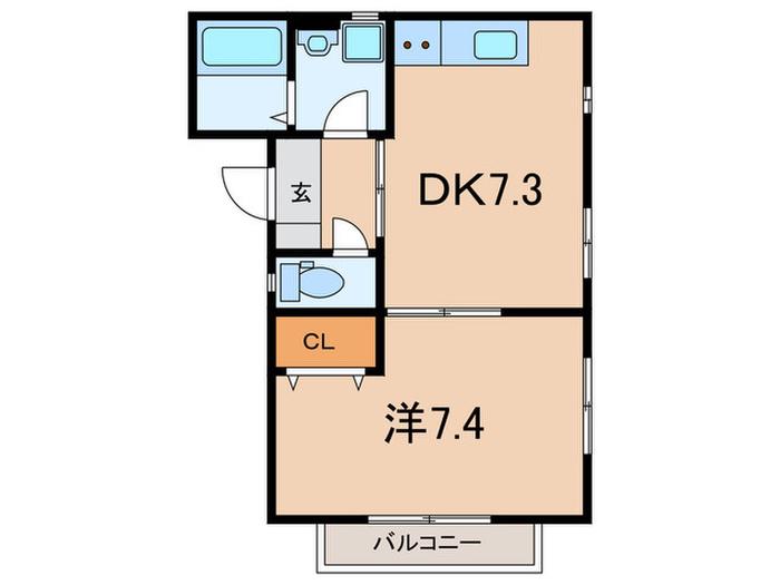 クラルテ長尾(1DK/2階)の間取り写真